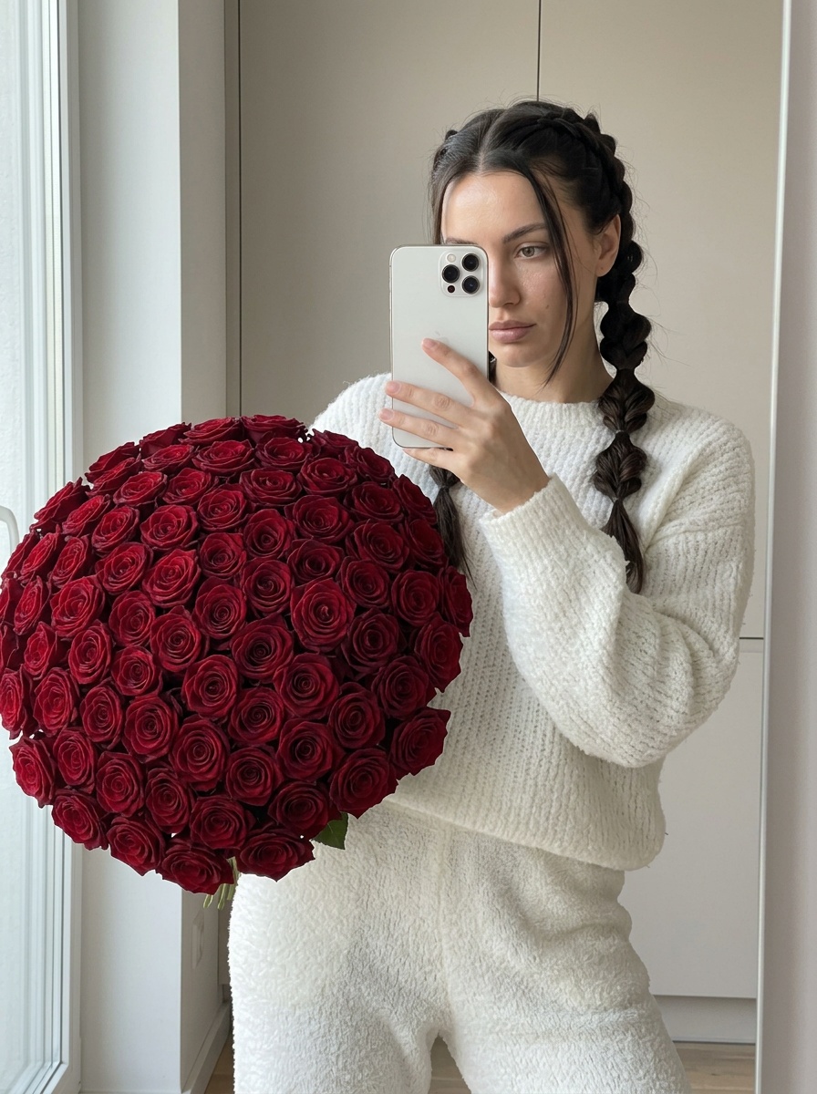 Селфи с розами у зеркала