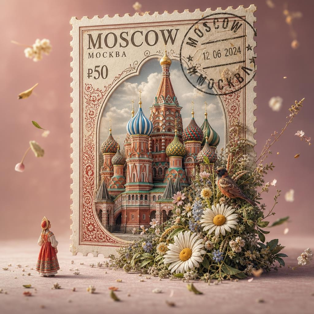 Гигантская почтовая марка Москвы с 3D диорамой