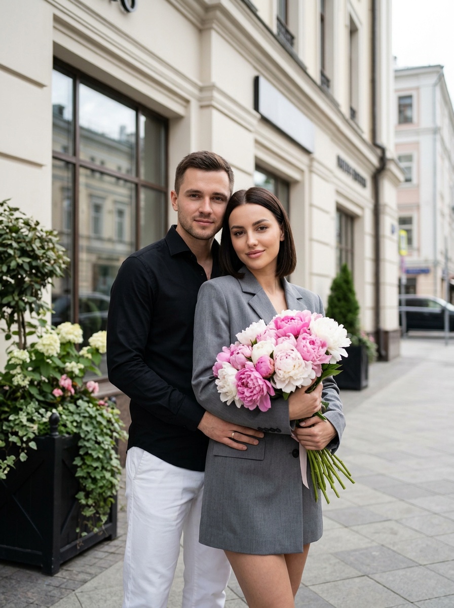 Модная пара у московского особняка