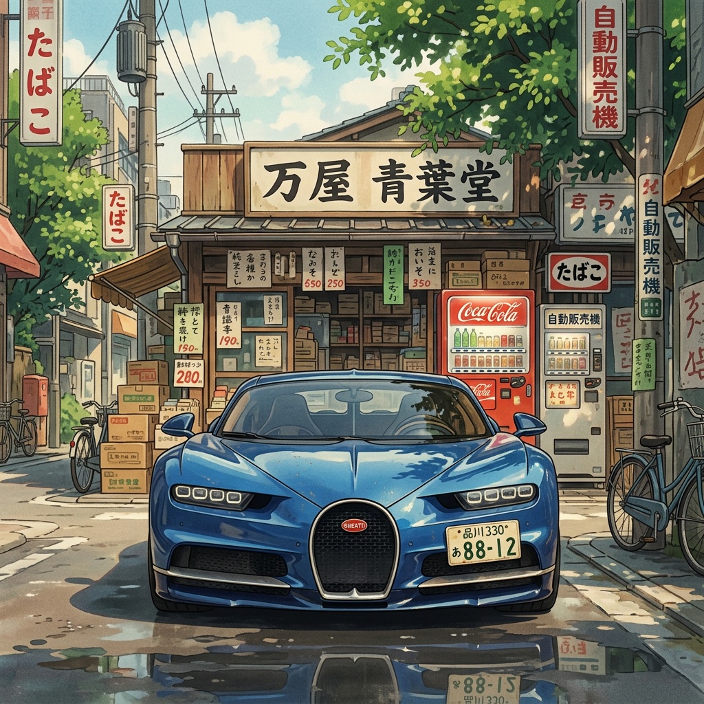 Bugatti на улице Токио в стиле Ghibli