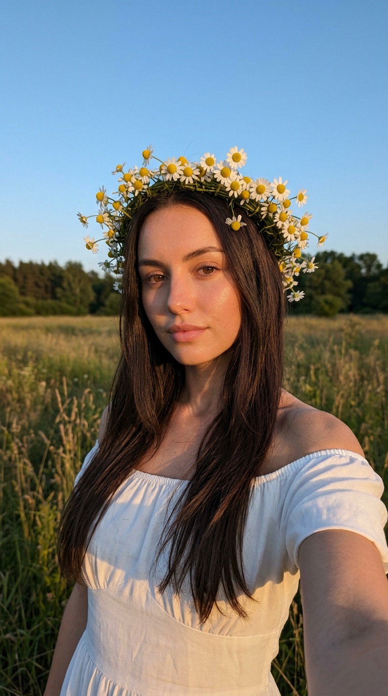 Летнее селфи на закате с ромашками