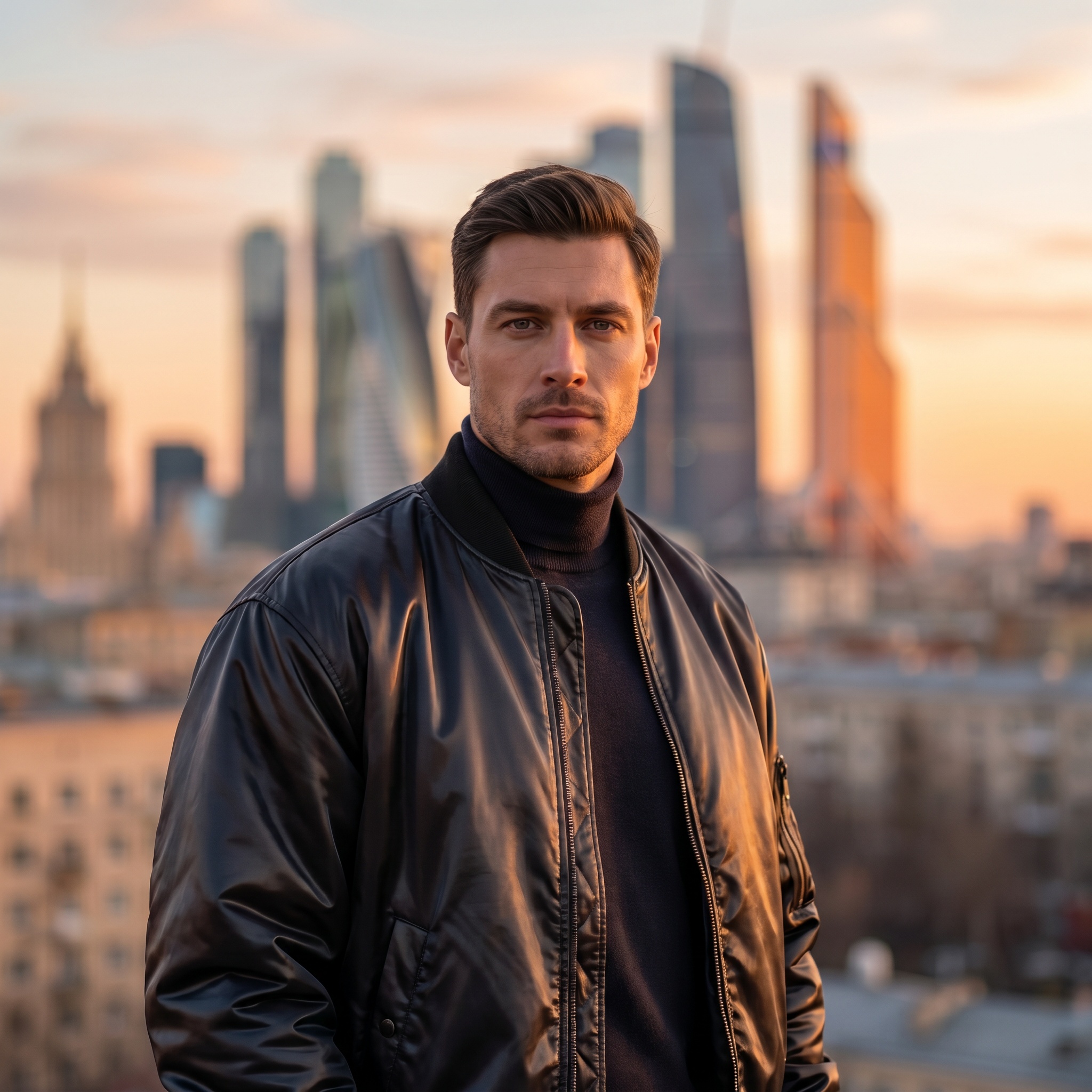Портрет на фоне закатной Москвы