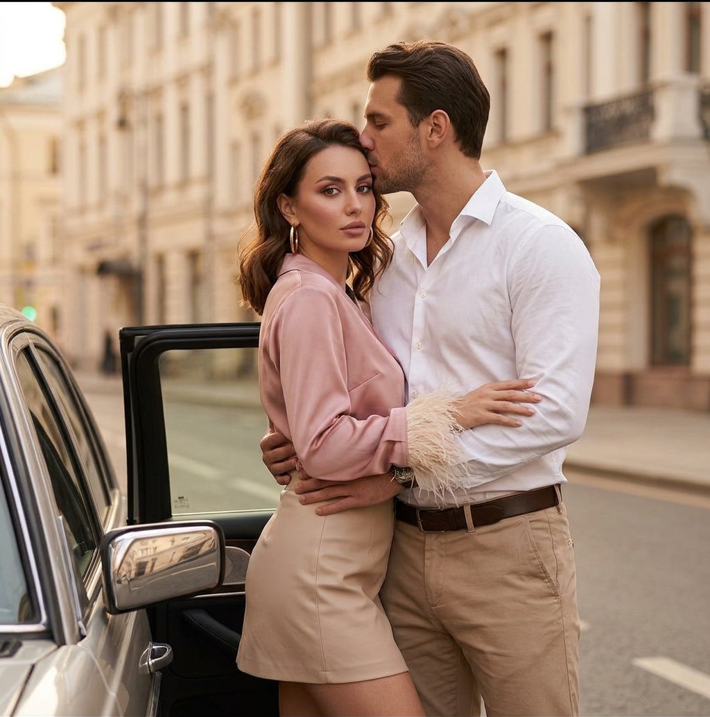 Романтичный портрет на закате у авто
