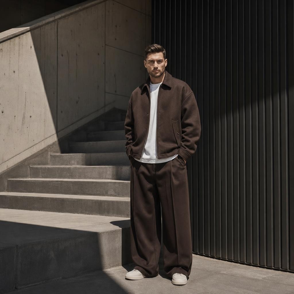 Портрет в стиле streetwear на фоне брутализма