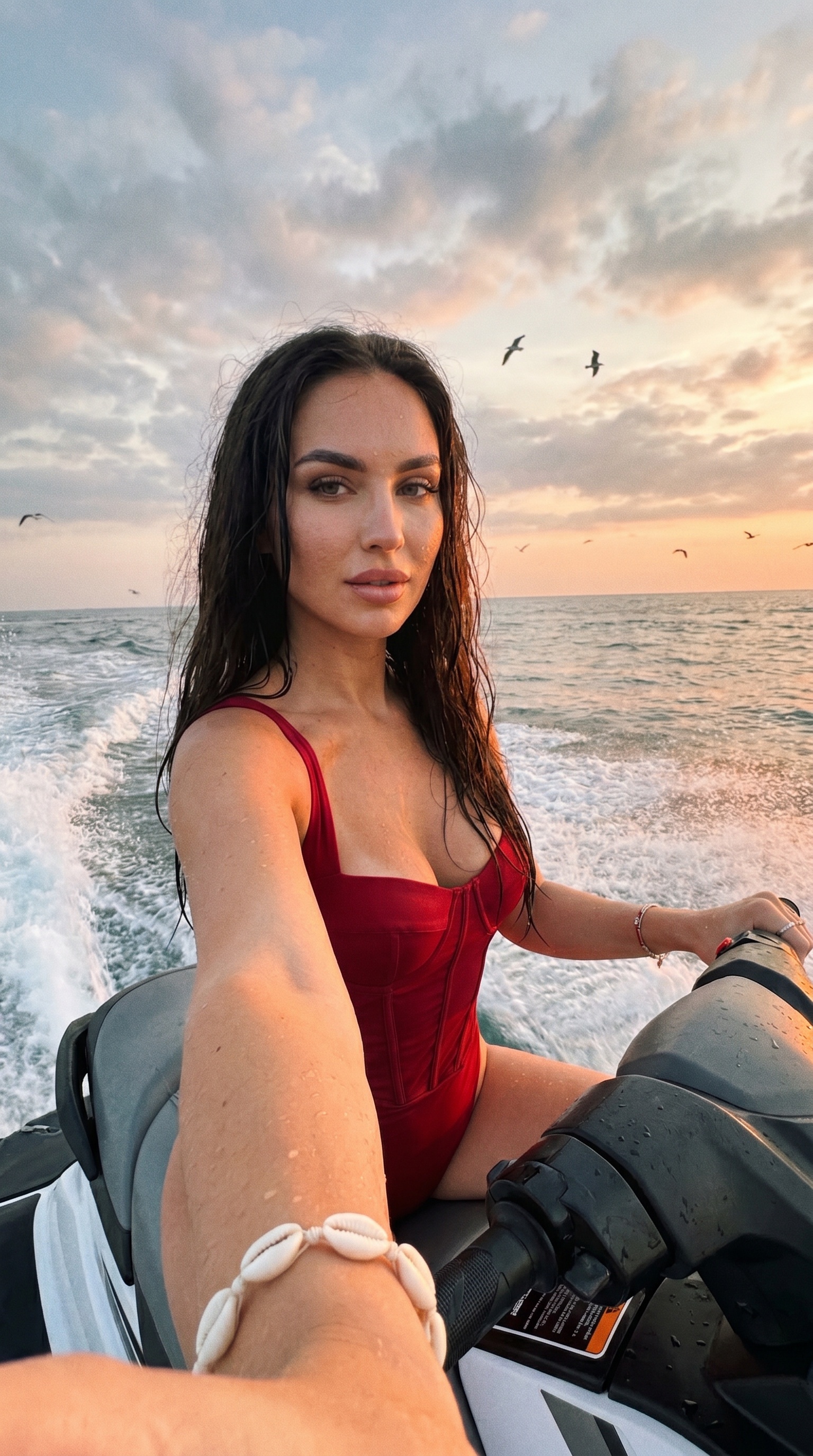 Селфи на водном мотоцикле на закате