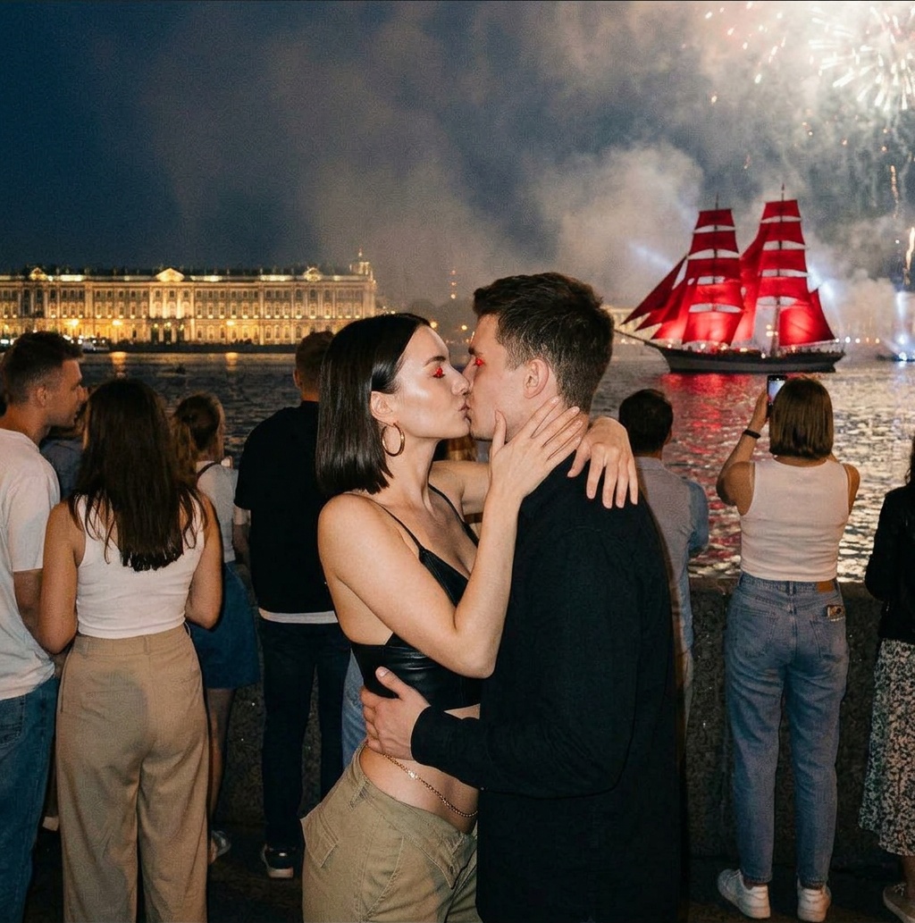 Поцелуй на Неве во время Алых Парусов