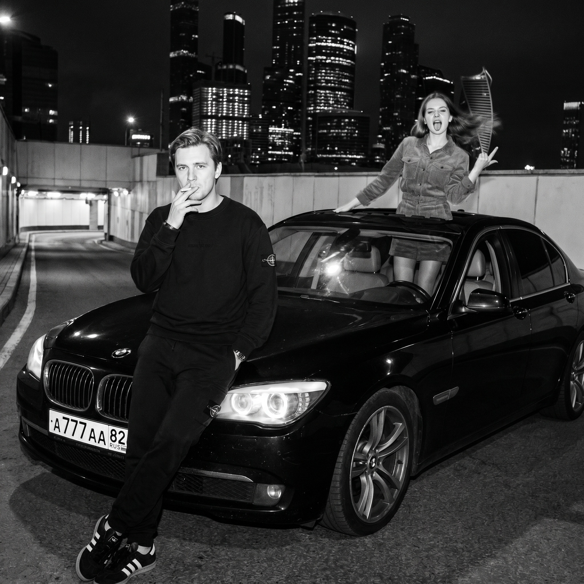 Ночная Москва с BMW и вспышкой