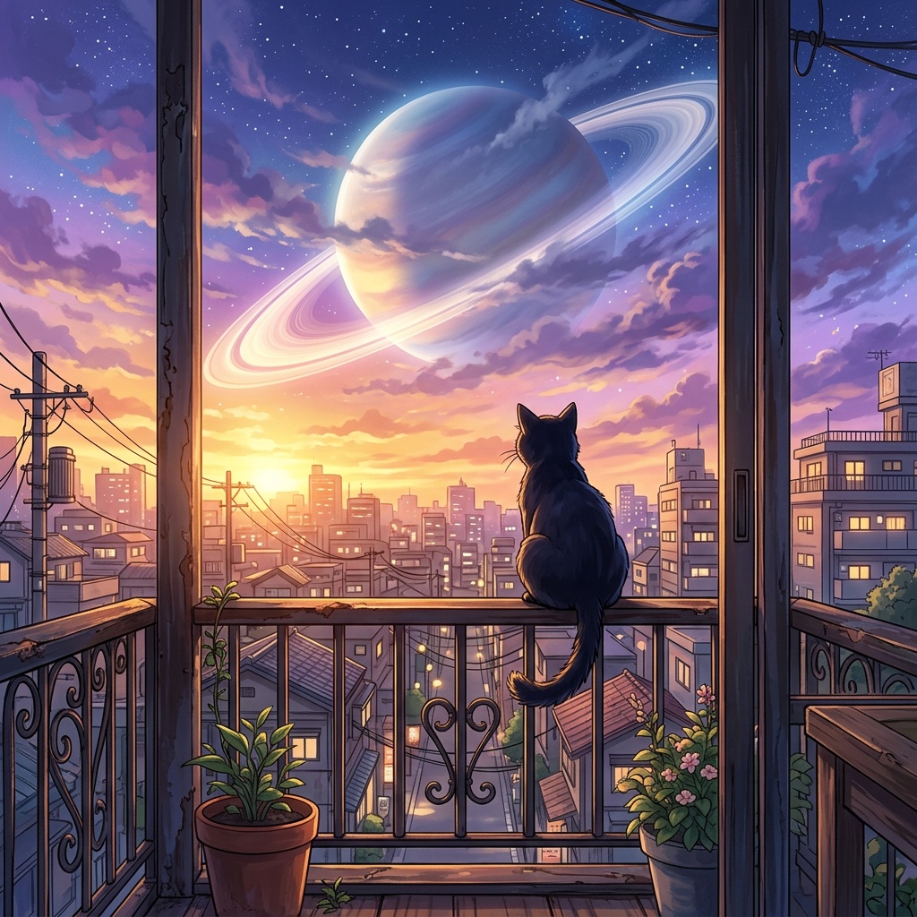 Чёрный кот и планета Сатурн