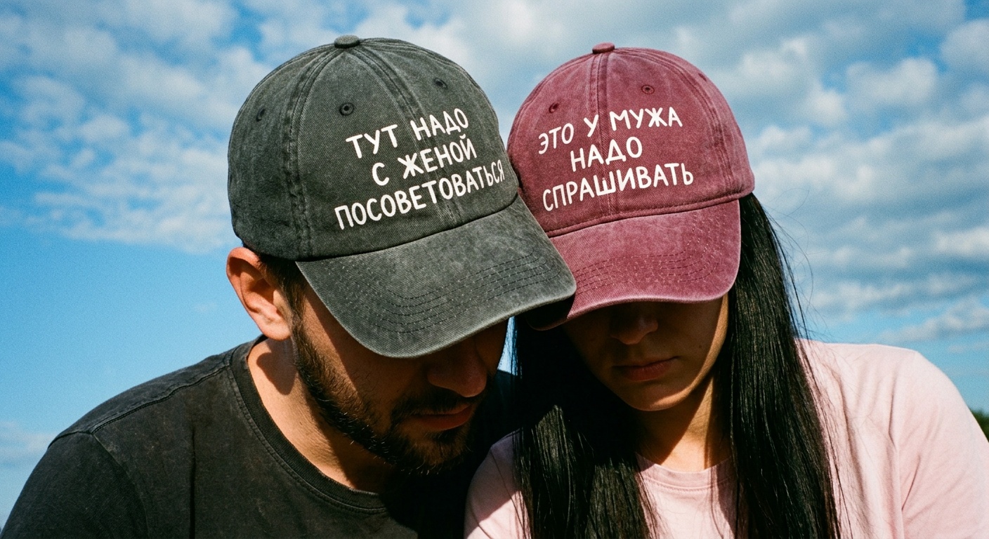Две кепки с надписями и облаками