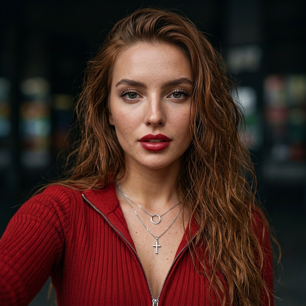 Селфи портрет с красной кофтой
