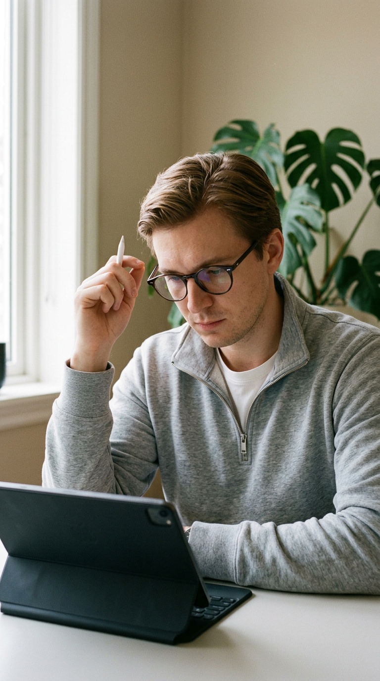 Портрет за работой с планшетом