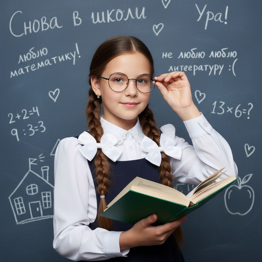Школьница с книгой у доски
