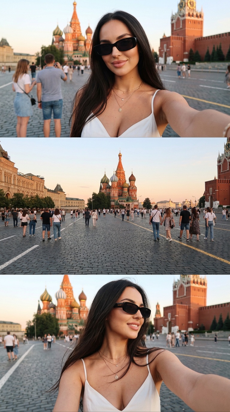Коллаж с девушкой на Красной площади