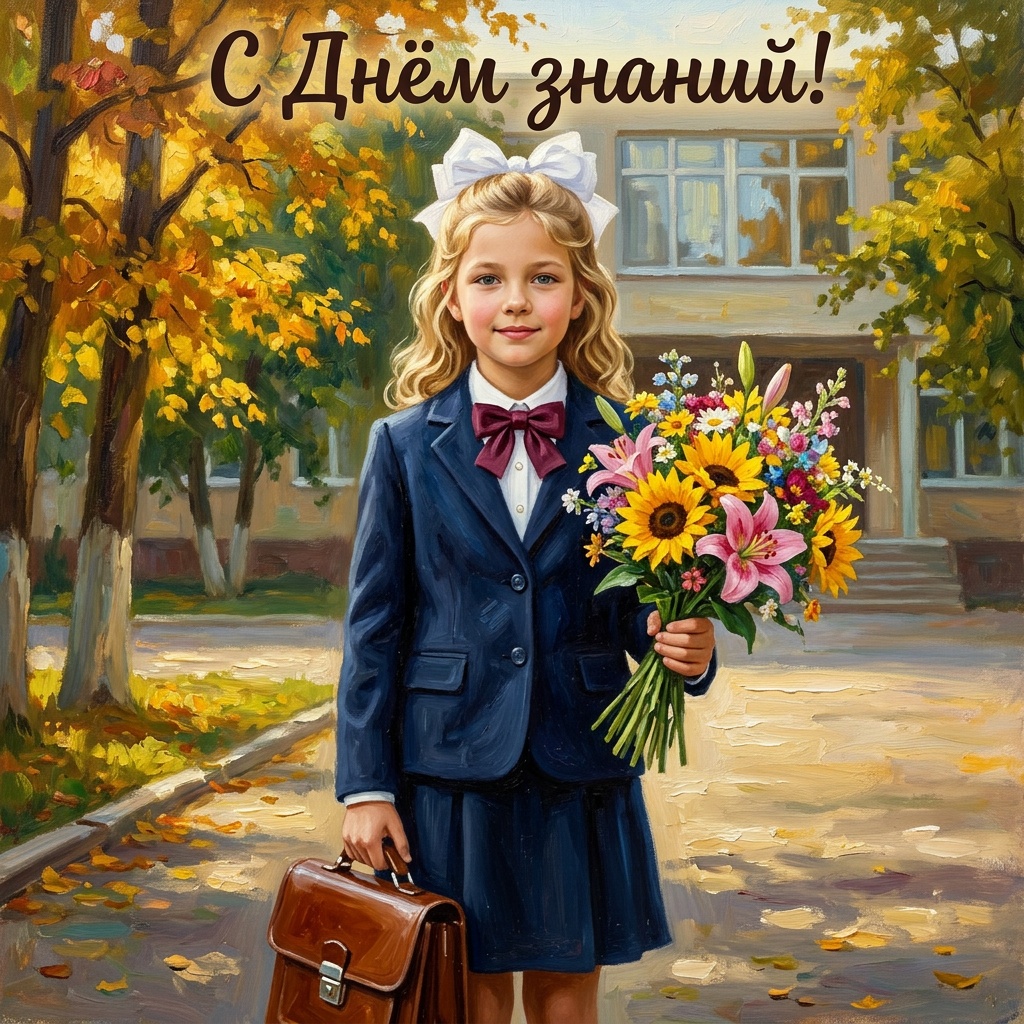 Школьница с букетом в день знаний