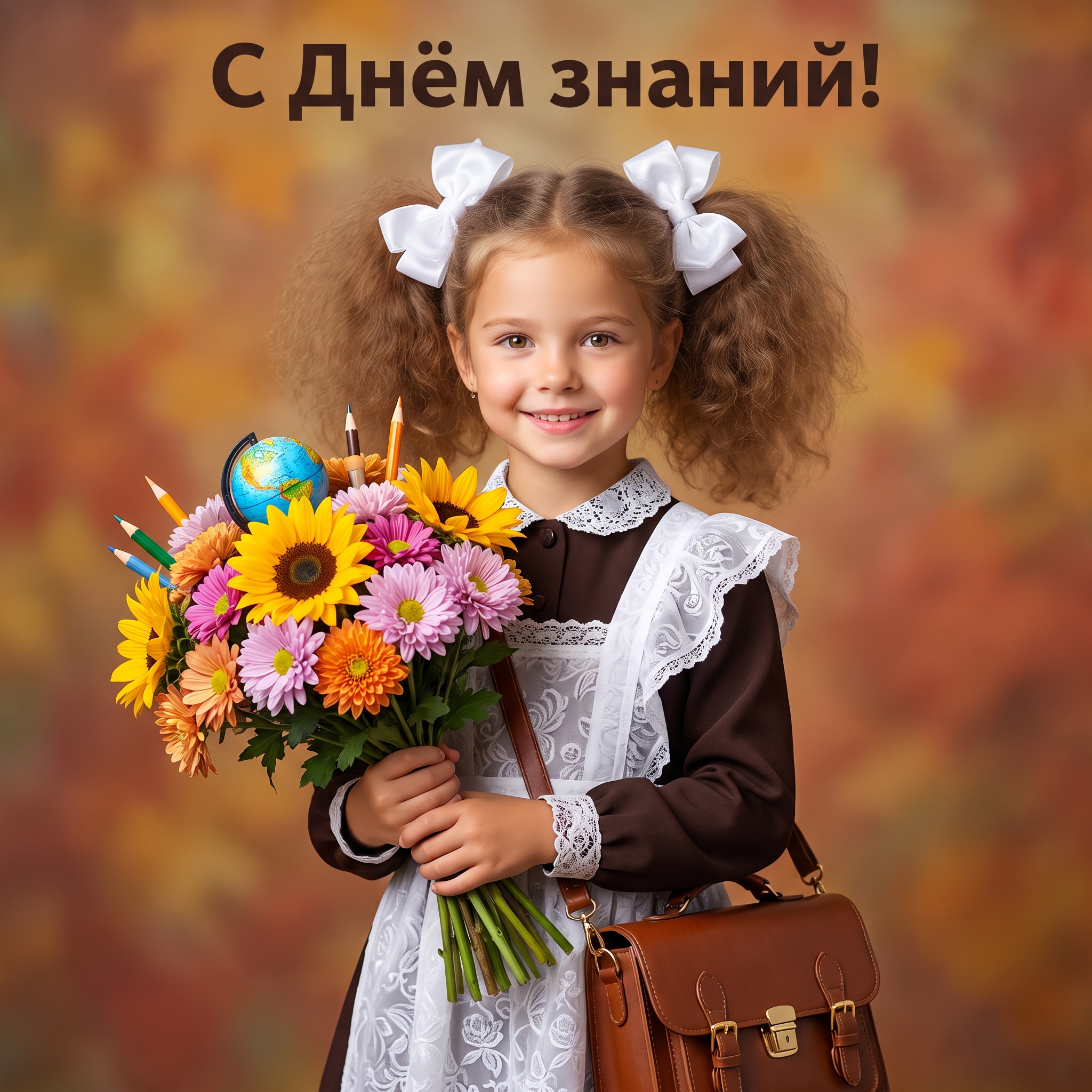 Школьница с букетом на День знаний