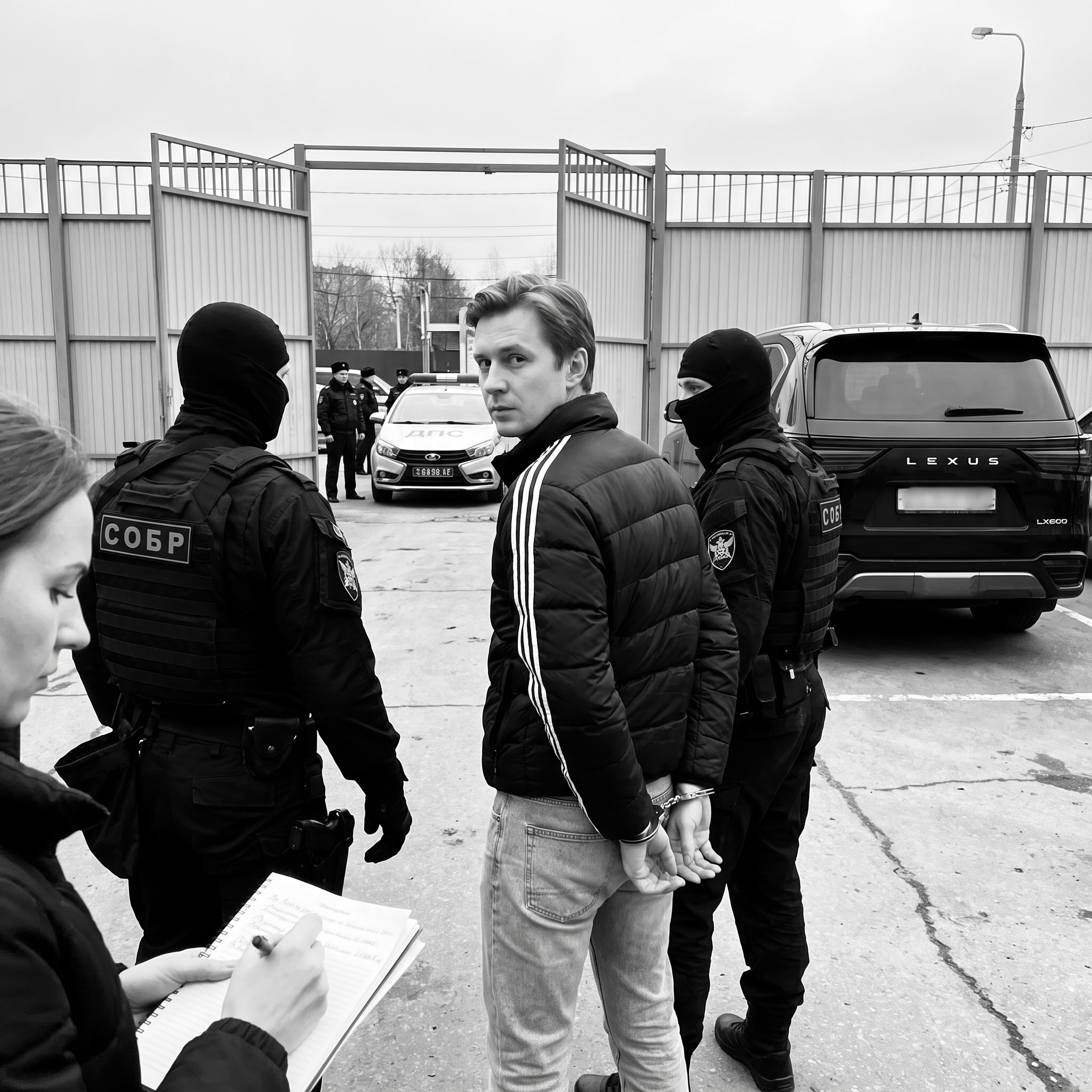 Задержание подозреваемого в черно-белом