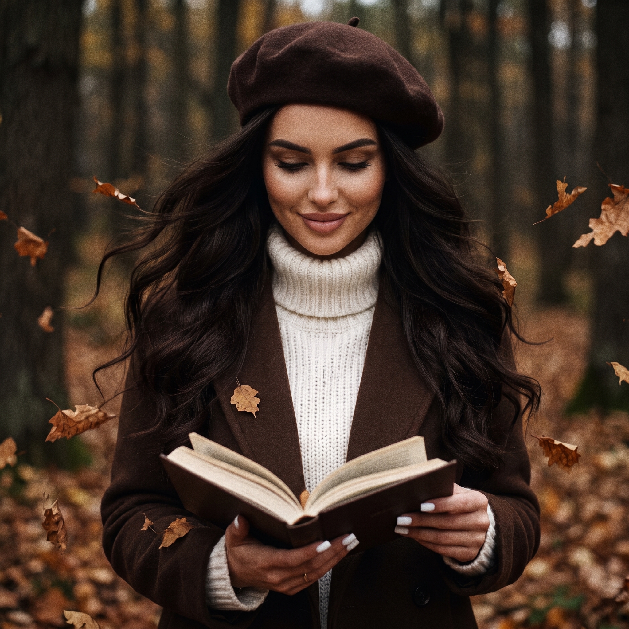 Девушка с книгой в осеннем лесу