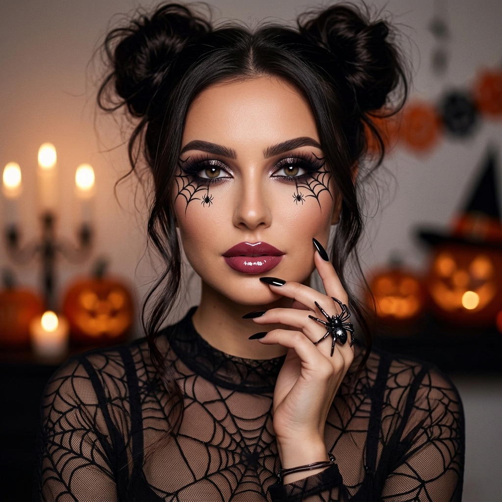 Dark Glam портрет с паутиной на Хэллоуин