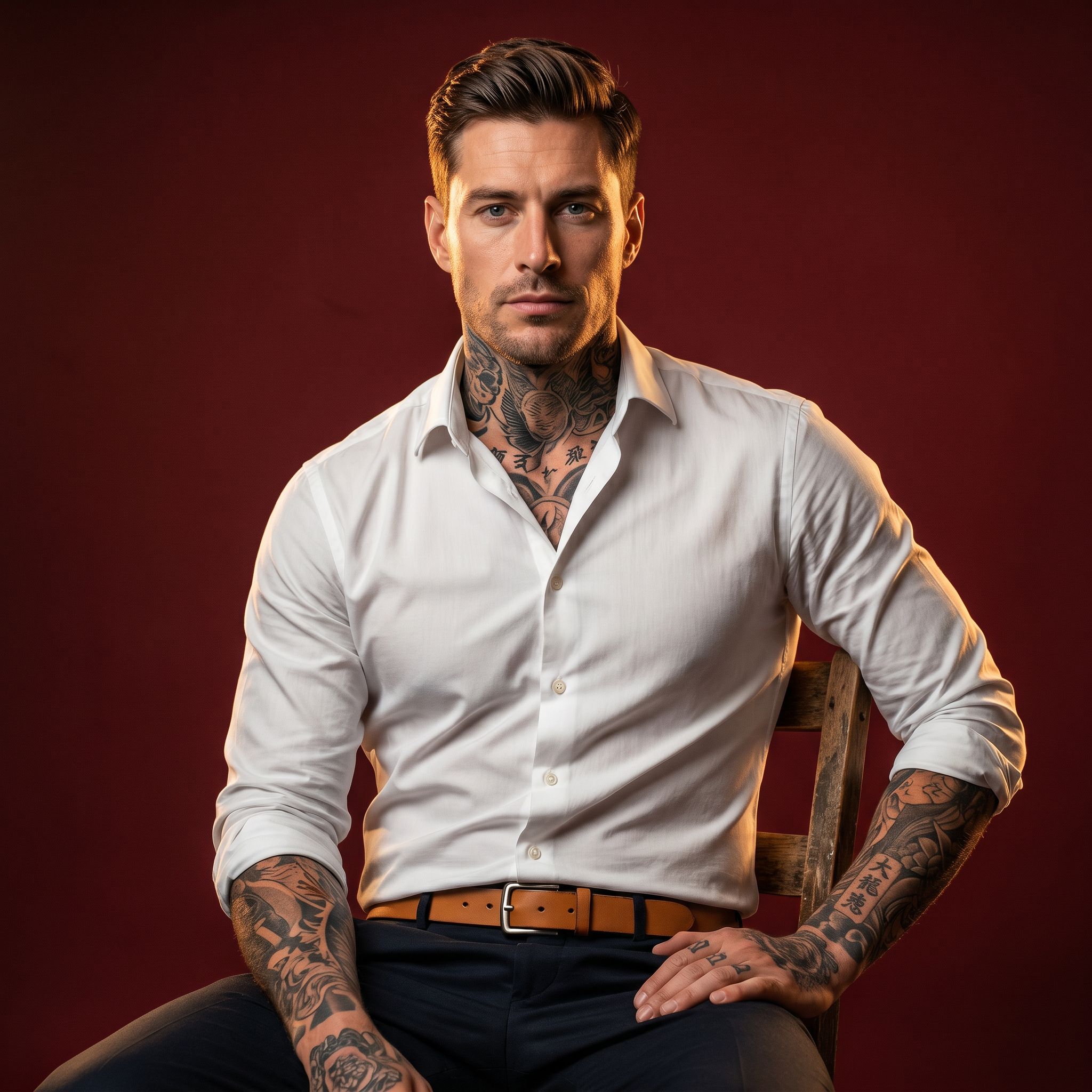 Realistic Tattooed Man Studio Photo